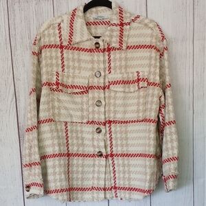 Stylish Red and Cream Plaid Women's Top